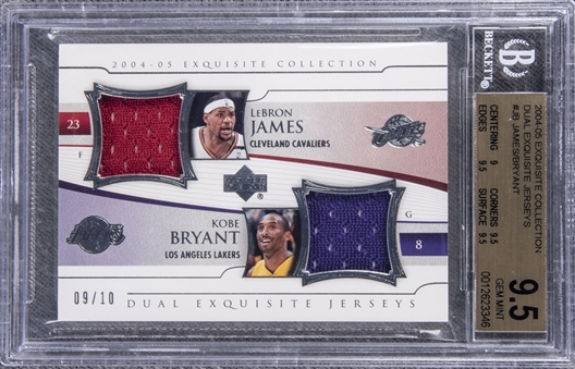 2004-05 UD "Exquisite Collection" Dual Jerseys #JB LeBron James/Kobe Bryant Game Used Patch Card (#09/10) - BGS GEM MINT 9.5